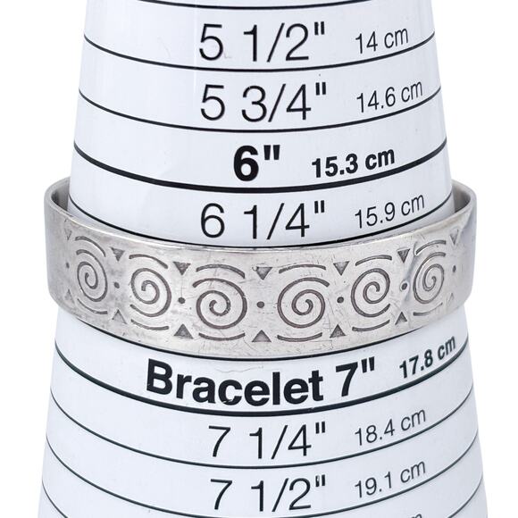 Boma Etched Pattern Cuff Bracelet | Spiral Design | Sterling Silver 925 | 6.5" - Picture 7 of 9